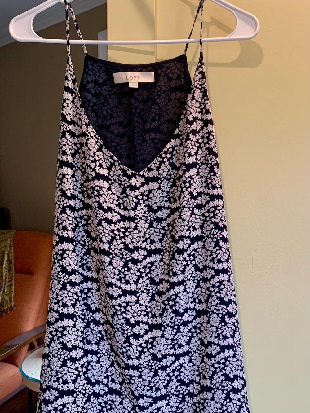 LOFT Navy and White Floral Slip Tank Top